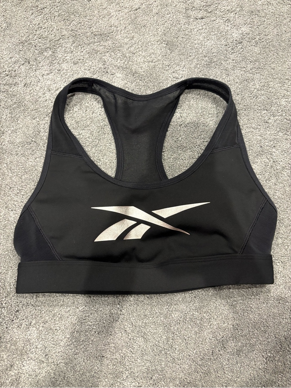 Reebok Black Sports Bra with Silver Logo - Racerback Support